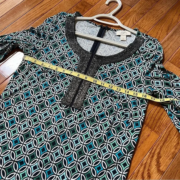 Ann Taylor LOFT Women Shift Dress 6 Blue Beads Preppy Casual Mandala Work Modest - Picture 14 of 17